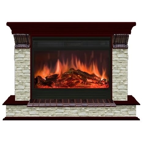 Glenrich Панорама 33 (Premier S33) камень-Грот однотонный/цвет-Красное дерево электрокамин с широким очагом 2D