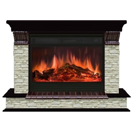 Glenrich Панорама 33 (Premier S33) камень-Грот однотонный/цвет-Венге электрокамин с широким очагом 2D