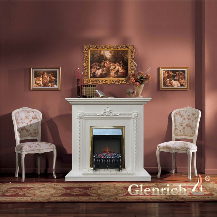 Glenrich Шервуд (Fobos brass) Белый электрокамин с классическим очагом 2D