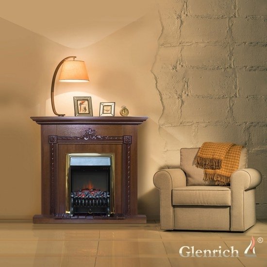Glenrich Шервуд (Fobos brass) Дуб 35 напольный декоративный электрокамин