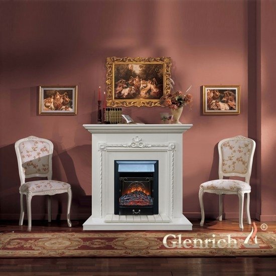 Glenrich Шервуд (Magestic black) Белый электрокамин с классическим очагом 2D