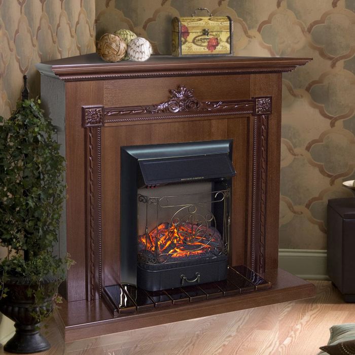 Glenrich Шервуд угловой (Magestic black) Дуб 35 электрокамин с классическим очагом 2D
