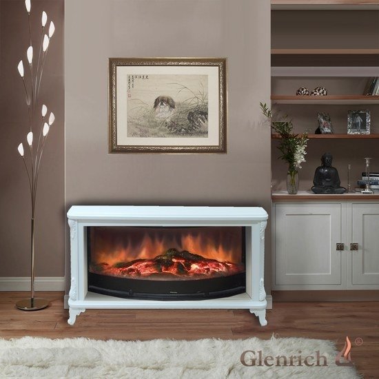 Glenrich Версаль (Rondo S86) Белый невысокий электрокамин на ножках