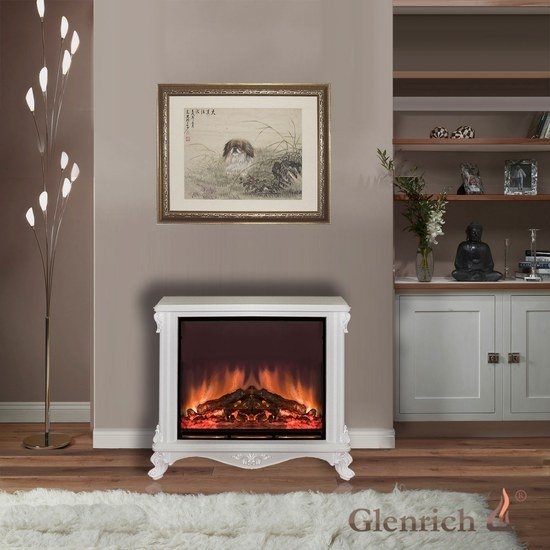 Glenrich Версаль с царгой (Arte 23) Белый электрокамин с широким очагом 2D