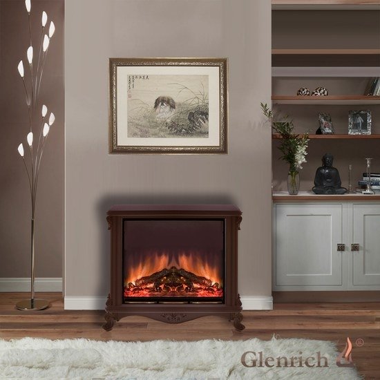 Glenrich Версаль с царгой (Arte 23) Шоколад электрокамин с широким очагом 2D