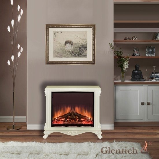 Glenrich Версаль с царгой (Arte 23) Слоновая кость электрокамин с широким очагом 2D