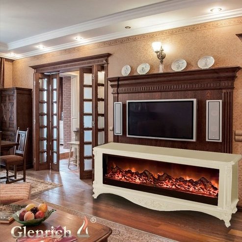 Glenrich Версаль с царгой (Premier S 130) Слоновая кость электрокамин с широким очагом 2D