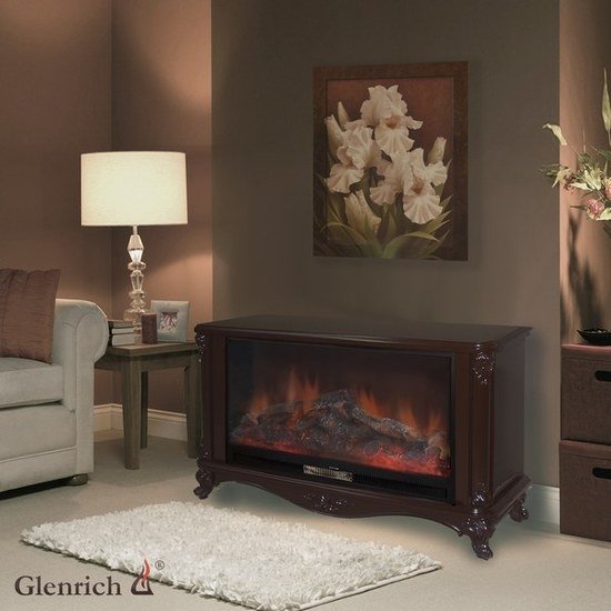 Glenrich Версаль с царгой (Premier S86) Шоколад электрокамин с широким очагом 2D