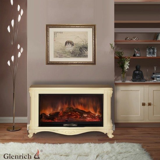 Glenrich Версаль с царгой (Premier S86) Слоновая кость электрокамин с широким очагом 2D