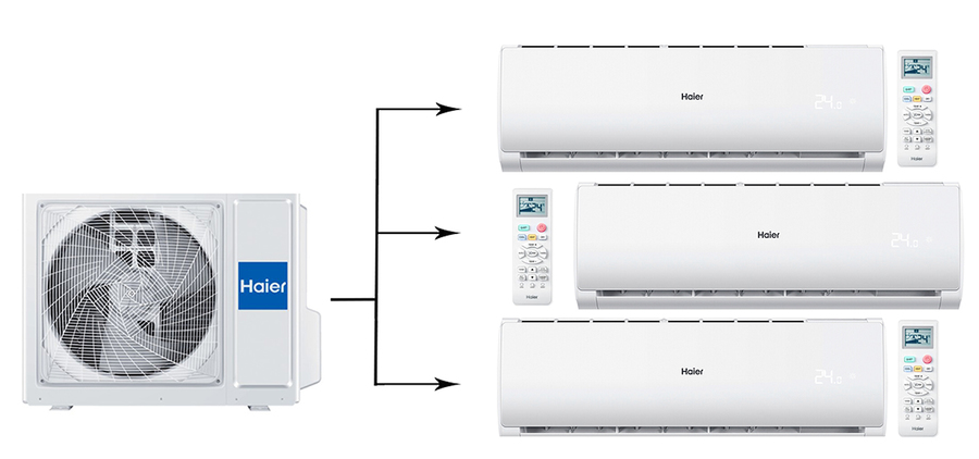 Haier 3U70S2SR5FA/AS09TS6HRA-M/AS07TS6HRA-M*2шт мульти сплит система на 3 комнаты