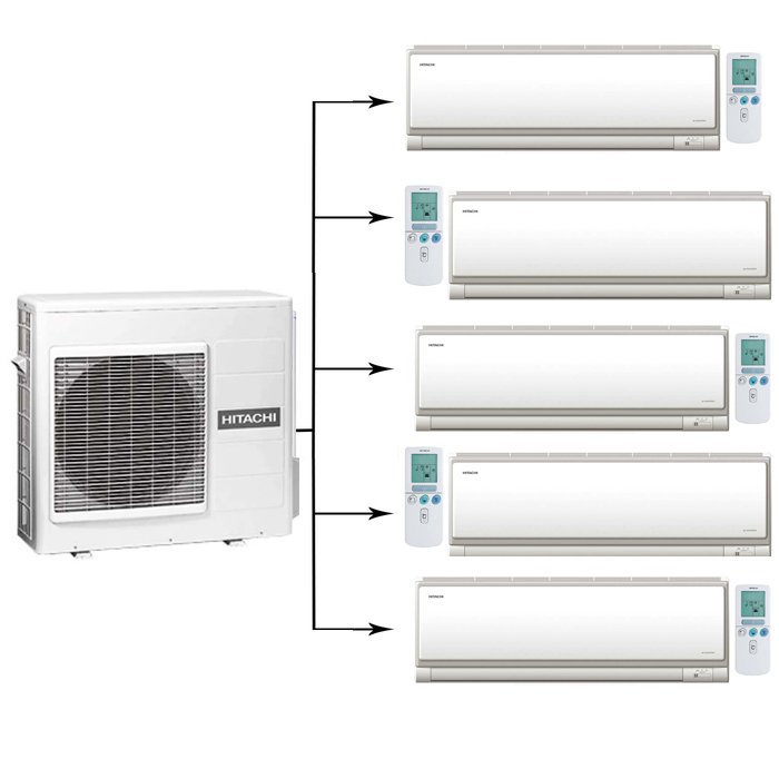 Hitachi RAM-90QH5/RAK-18NH6AS*5 мульти сплит система на 5 комнат