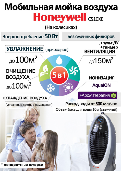 Honeywell CS10XE с ионизацией без воздуховода мобильный кондиционер