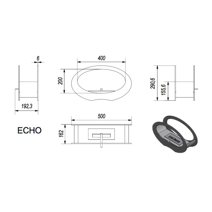 Kratki ECHO белый, черный, гранит польский современный биокамин
