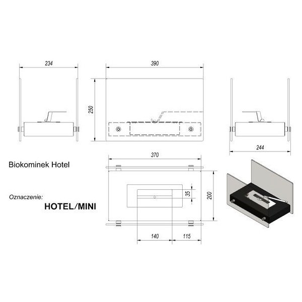 Kratki HOTEL MINI, с биотопливом(1шт.х1.5л.), зажигалкой набор с биокамином