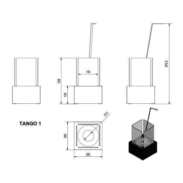 Kratki TANGO 1, с биотопливом(1шт.х1.5л.), зажигалкой набор с биокамином