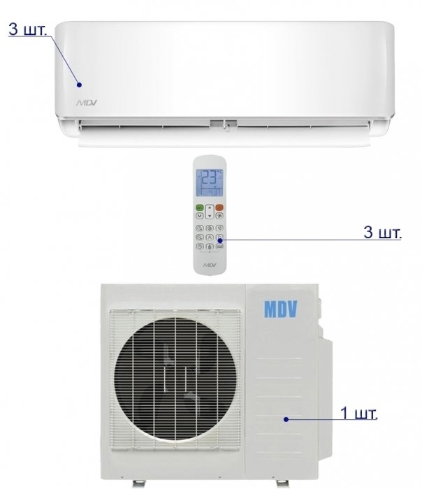 Mdv MD3O-21HFN1/MDSAI-07HRFN1*3шт мульти сплит система