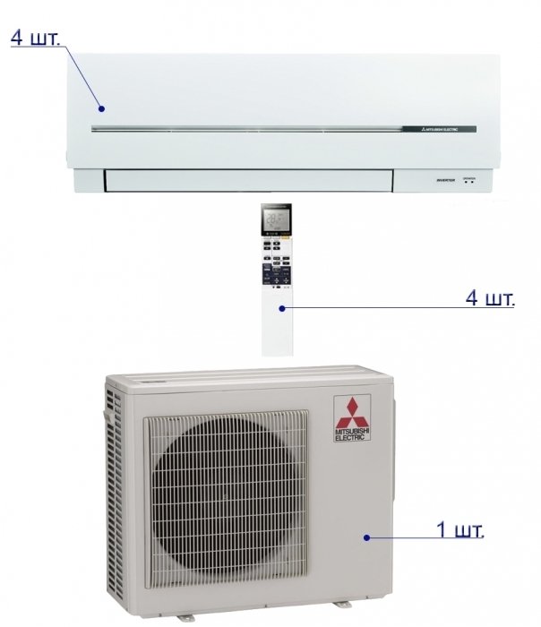 Mitsubishi Electric MXZ-4D83 VA/MSZ-SF25VE*4шт мульти сплит система