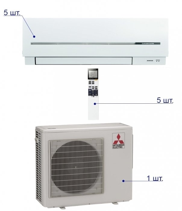 Mitsubishi Electric MXZ-5D102 VA/MSZ-SF25VE*5шт мульти сплит система