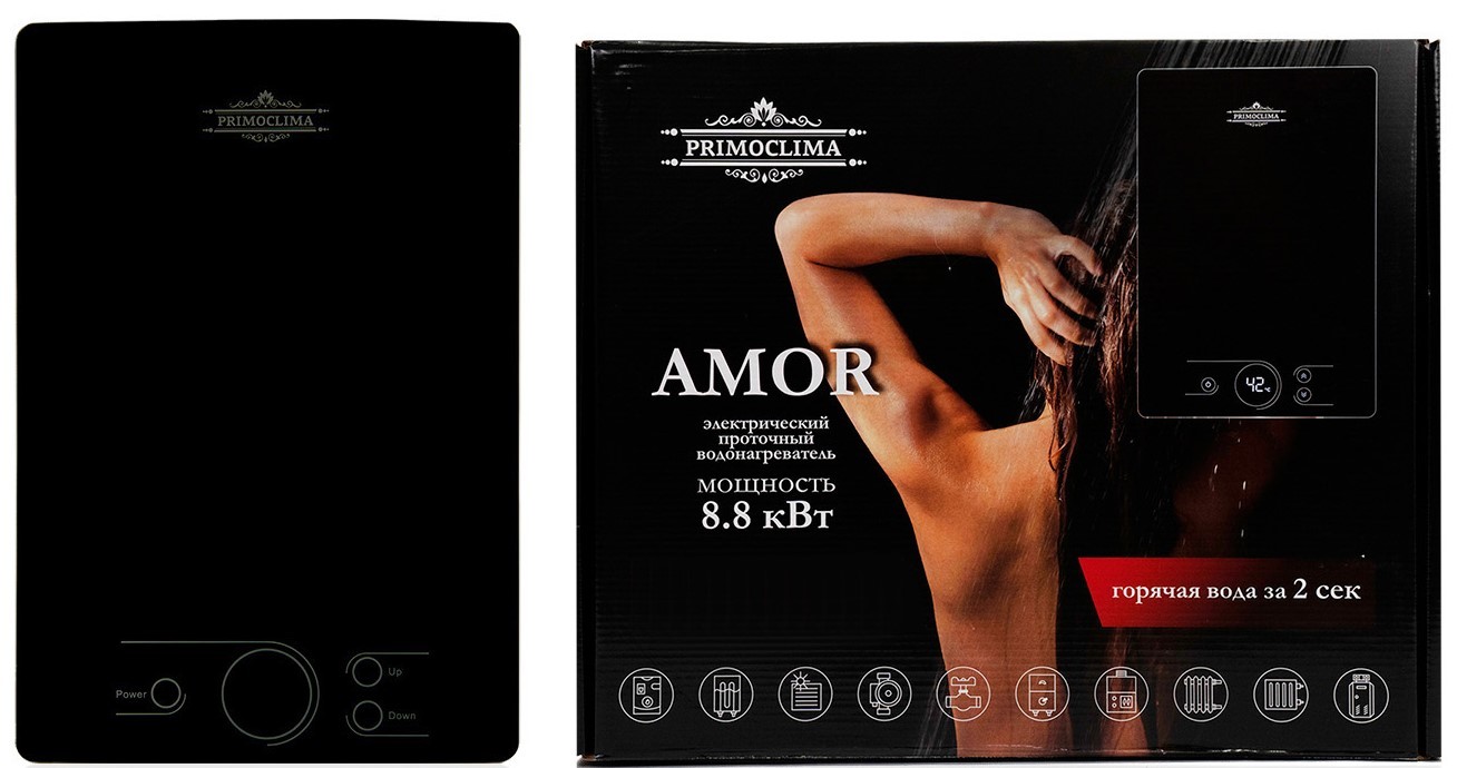 Primoclima AMOR 8.8 кВт, черный электрический проточный водонагреватель 8 кВт
