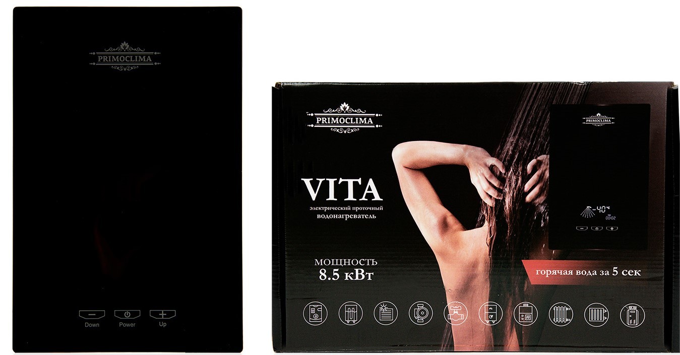 Primoclima VITA 8.5 кВт, черный электрический проточный водонагреватель 8 кВт