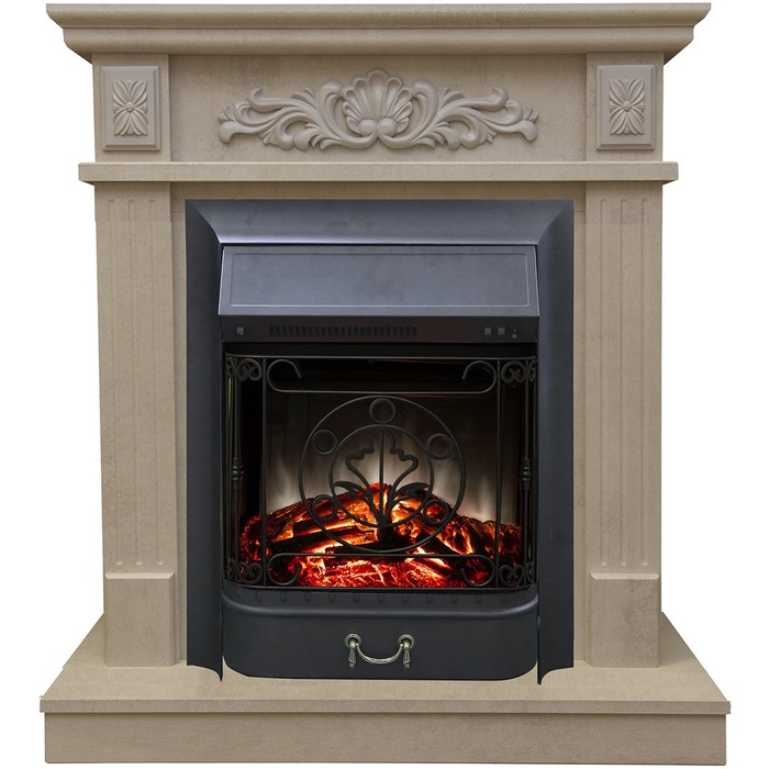 Real-Flame Adelaida STD/EUG WT с очагом Fobos s Lux BL/BR, Majestic s Lux BL/BR электрический камин с обогревом