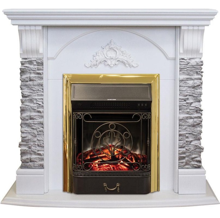 Real-Flame Athena GR STD/EUG/25/24 WT с очагом Fobos s Lux BL/BR, Majestic s Lux BL/BR электрический камин (очаг+портал) с эффектом живого огня