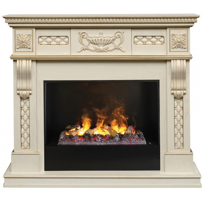 Real-Flame Corsica Lux 26 WT с очагом Black вставка + 3D Cassette 630 электрокамин с широким очагом 3D