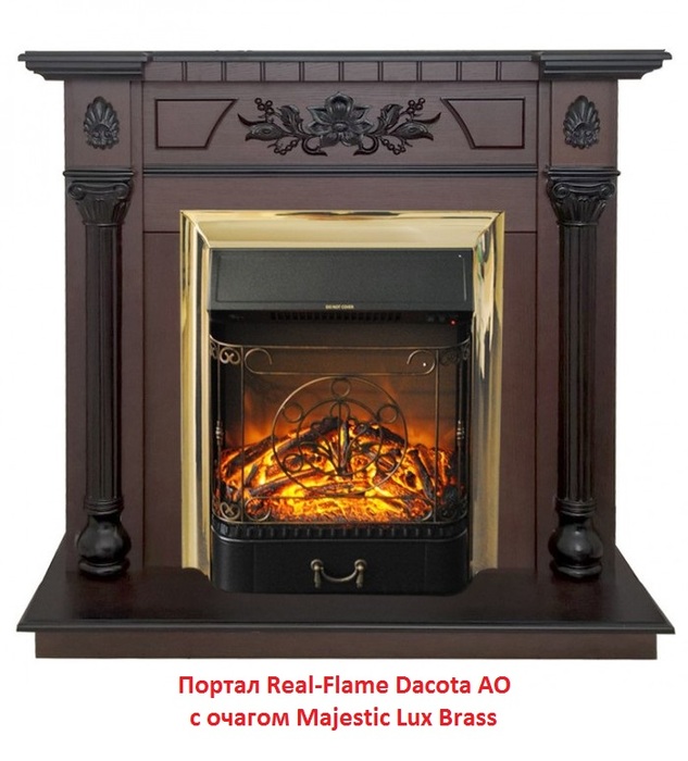 Real-Flame Dacota STD/EUG AO с очагами Fobos s Lux BL/BR, Majestic s Lux BL/BR натуральный шпон камин с реалистичным пламенем
