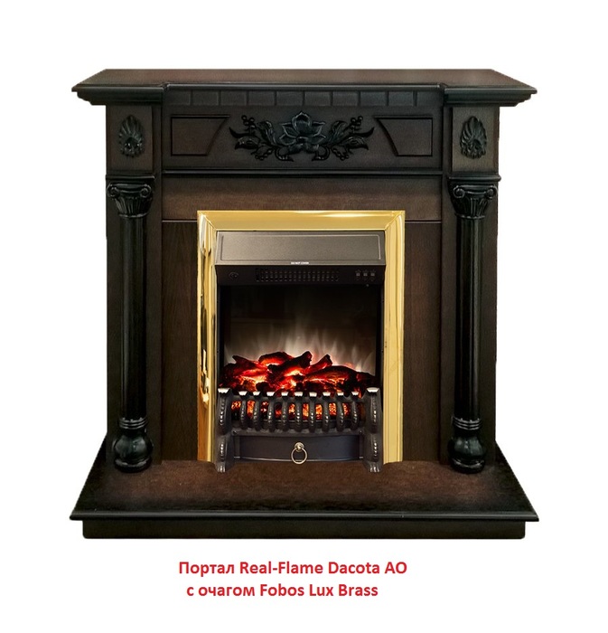 Real-Flame Dacota STD/EUG AO с очагами Fobos s Lux BL/BR, Majestic s Lux BL/BR натуральный шпон камин с реалистичным пламенем