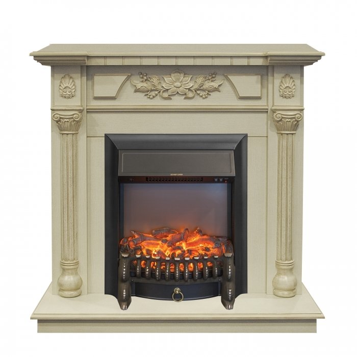 Real-Flame Dacota STD/EUG WT с очагами Fobos s Lux BL/BR, Majestic s Lux BL/BR электрокамин с классическим очагом 2D
