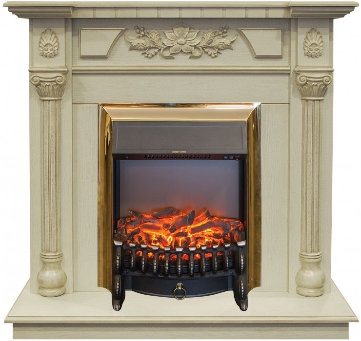 Real-Flame Dacota STD/EUG WT с очагами Fobos s Lux BL/BR, Majestic s Lux BL/BR электрокамин с классическим очагом 2D