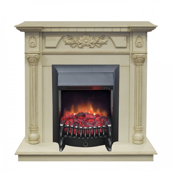 Real-Flame Dacota STD/EUG WT с очагами Fobos s Lux BL/BR, Majestic s Lux BL/BR электрокамин с классическим очагом 2D