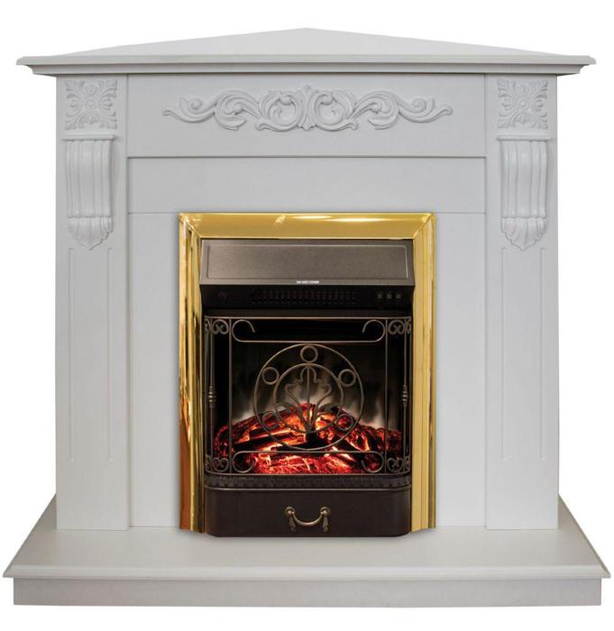 Real-Flame Dominica Corner STD/EUG WT с очагом Fobos s Lux BL/BR, Majestic s Lux BL/BR угловой электрокамин с эффектом живого огня