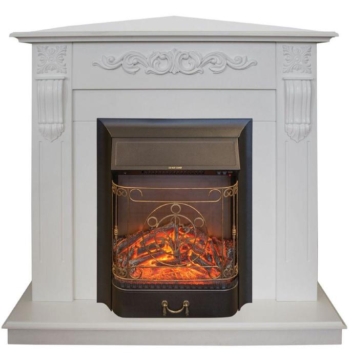 Real-Flame Dominica Corner STD/EUG WT с очагом Fobos s Lux BL/BR, Majestic s Lux BL/BR угловой электрокамин с эффектом живого огня