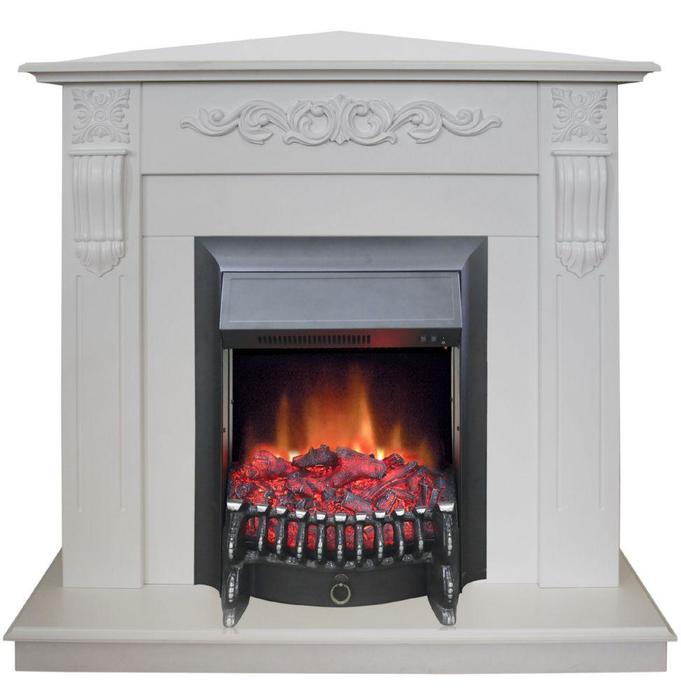 Real-Flame Dominica Corner STD/EUG WT с очагом Fobos s Lux BL/BR, Majestic s Lux BL/BR угловой электрокамин с эффектом живого огня