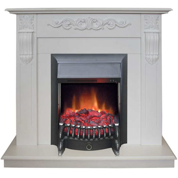 Real-Flame Dominica STD/EUG WT с очагом Fobos s Lux BL/BR, Majestic s Lux BL/BR электрический камин с эффектом живого огня