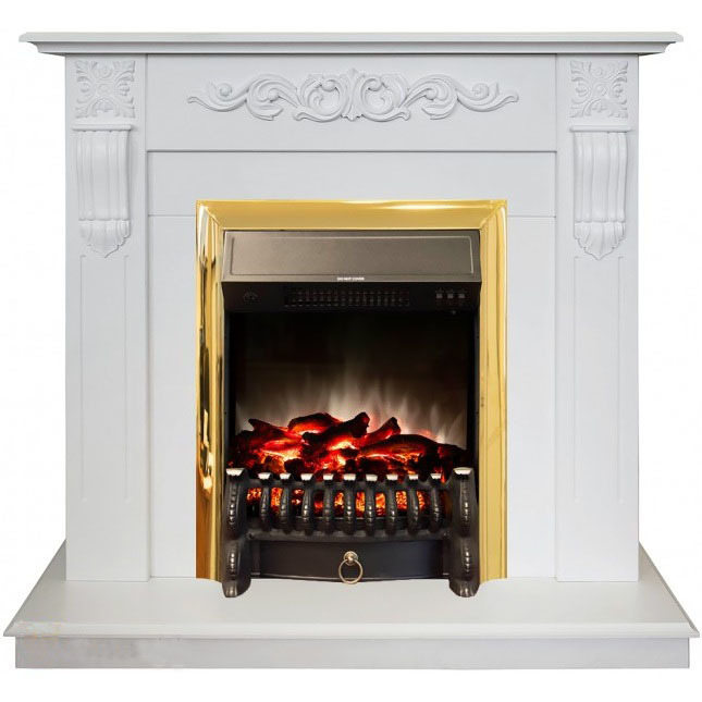 Real-Flame Dominica STD/EUG WT с очагом Fobos s Lux BL/BR, Majestic s Lux BL/BR электрический камин с эффектом живого огня