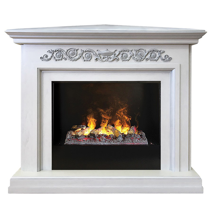 Real-Flame Leticia Corner 26 WT с очагом Black вставка + 3D Cassette 630 угловой электрокамин (очаг+портал) 3D с паром и звуком