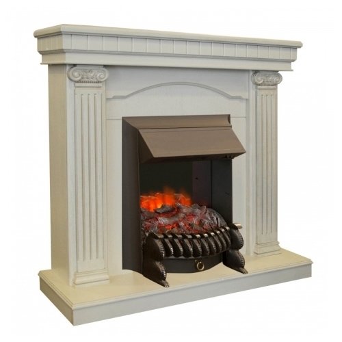 Real-Flame Rosa STD/EUG WT с очагами Fobos s Lux BL/BR, Majestic s Lux BL/BR прямоугольный камин с звуковым сопровождением