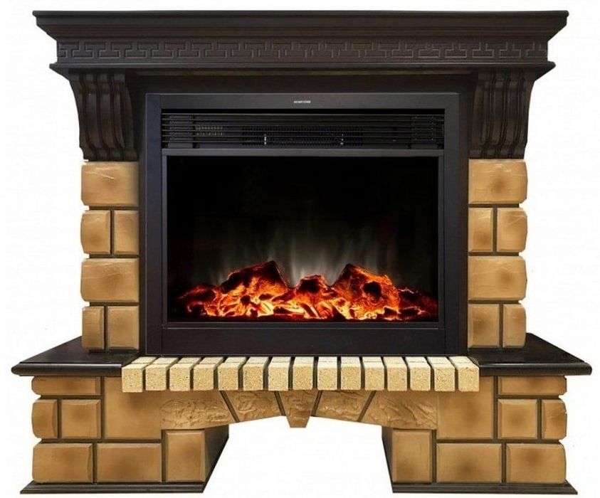 Real-Flame Stone Brick 26 с очагом Moonblaze lux Bl/Br от электросети камин с лампами накаливания