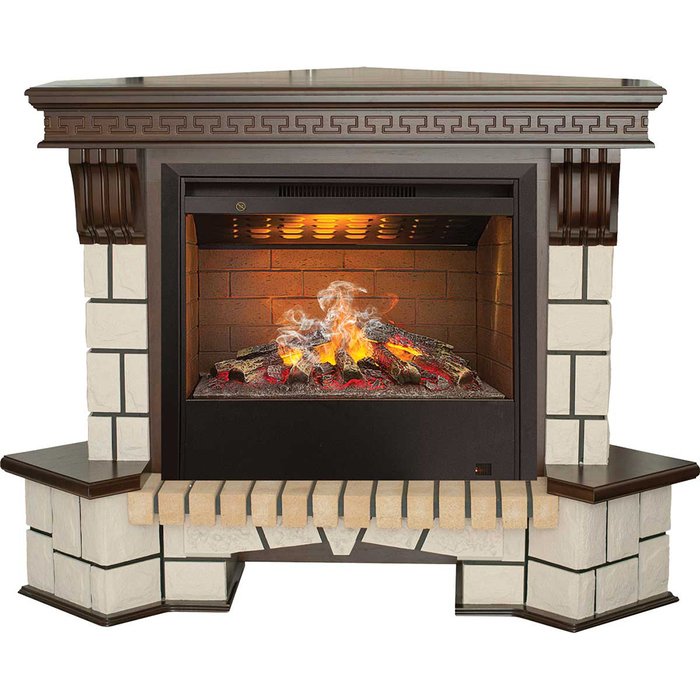 Real-Flame Stone New Corner с очагом 3D Helios эргономичный электрокамин углового типа