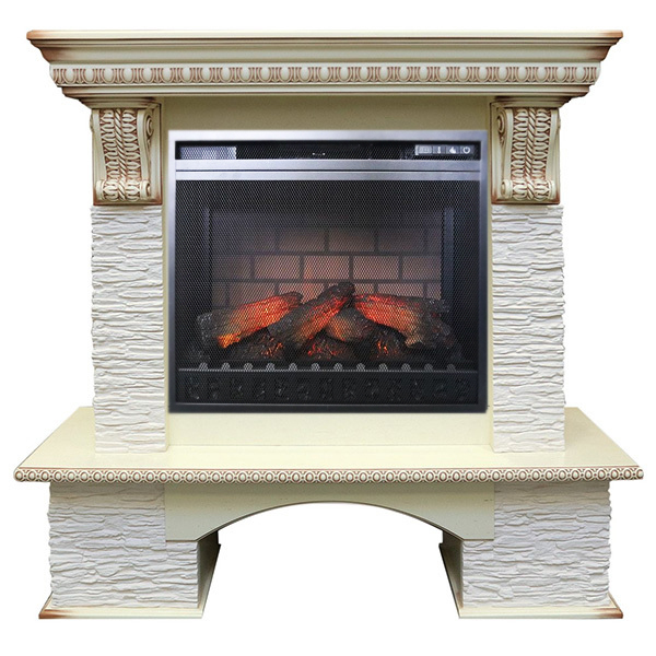 Royal Flame Pierre Luxe сланец мелкий белый с очагом Vision 23 EF LED 3 D FX (Cлоновая кость с красной патиной) электрокамин с широким очагом 2D