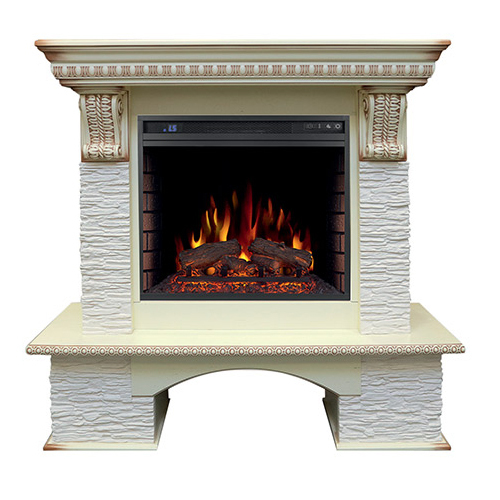 Royal Flame Pierre Luxe сланец мелкий белый с очагом Vision 23 EF LED FX (Cлоновая кость с красной патиной) электрокамин с широким очагом 2D