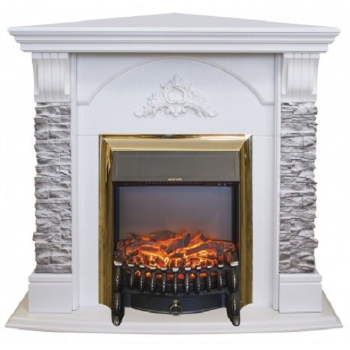 Real-Flame Athena Corner GR STD/EUG/24 WT с очагом Fobos s Lux BL/BR, Majestic s Lux BL/BR белый угловой электрокамин с эффектом живого огня
