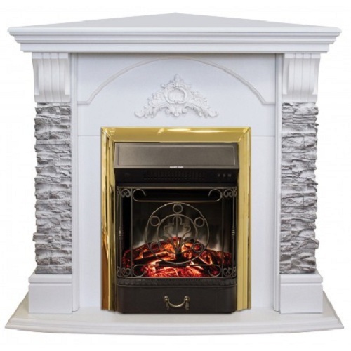 Real-Flame Athena Corner GR STD/EUG/24 WT с очагом Fobos s Lux BL/BR, Majestic s Lux BL/BR белый угловой электрокамин с эффектом живого огня