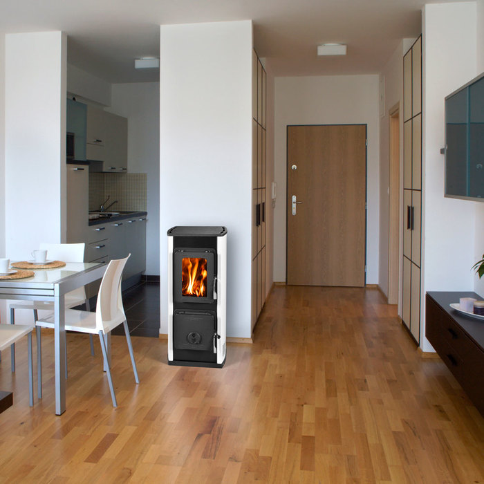 THORMA MILANO II AT TERMOPLATE, черная/нержавейка дровяная печь