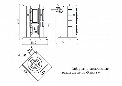 TMF ПО Статика Квинта, черная бронза дровяная печь