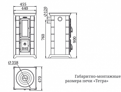 TMF ПО Статика Тетра, черная бронза дровяная печь