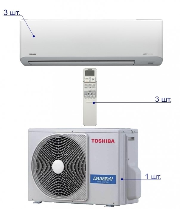 Toshiba RAS-3M26UAV-E/RAS-B10N3KV2-E*3шт мульти сплит система