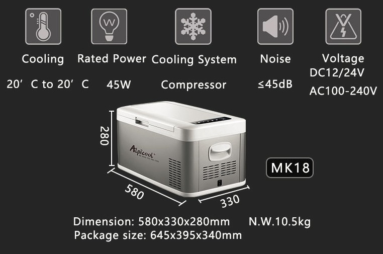 Alpicool MK-18 компрессорный автохолодильник